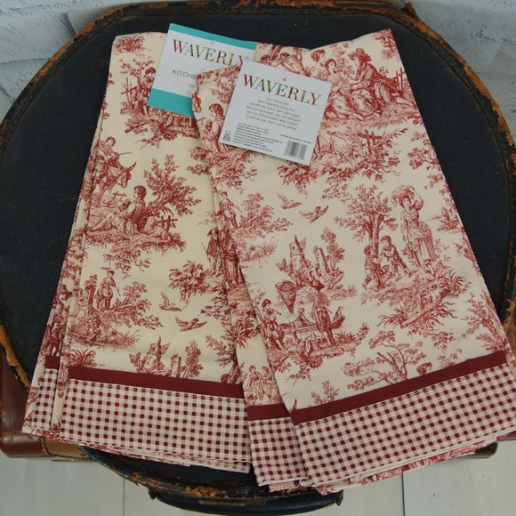 Waverly Kitchen Nwt Waverly Red Toile Rustic Life Set Of Four Kitchen Towels Poshmark